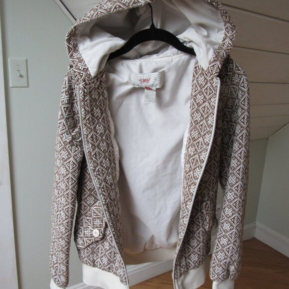 STUSSY Women's Zip Up Skater Hoodie Brown Geometric Pattern Juniors Medium - Picture 4 of 14